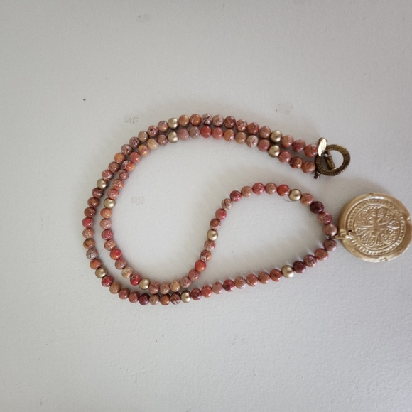 Hidden Truth Orange Sea Sediment Jasper with Gold Leafed Medallian - Picture 7 of 9